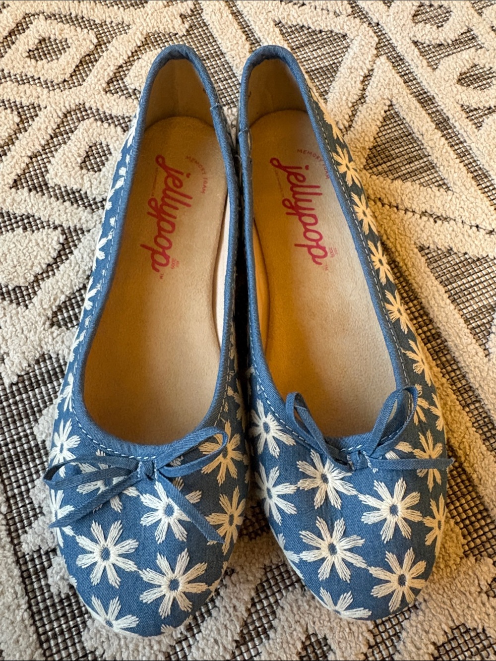 NWOT Jellypop Navy Blue Daisy Embroidered Ballet Flats - Picture 3 of 4